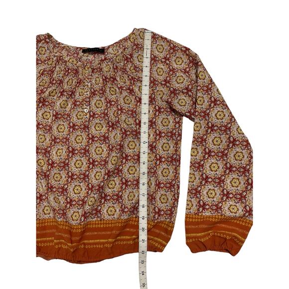Sanctuary Sheer Blouse Womens Medium All Over Print Boho Batik Flowy Orange - Picture 5 of 6